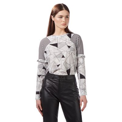 Preen/EDITION Ivory long sleeved triangle print top